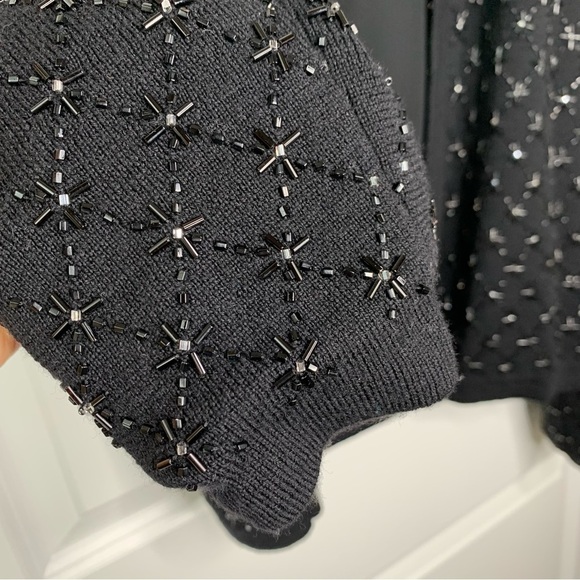 VINTAGE Ann Taylor Merino Wool Sequin Black Cardigan - Picture 6 of 10